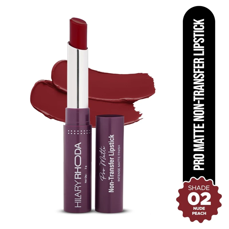 Hilary Rhoda Pro Matte Non-Transfer Lipstick | Waterproof & Smudge-Proof | 12-Hour Long Stay | 24 Shades Available | Highly Pigmented Matte Finish Lipstick | 2g - (Nude peach | Shade 02) thumbnail 2